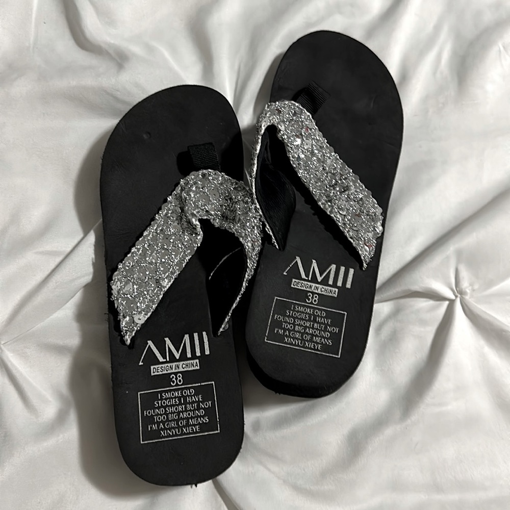 Silver sequin thongs